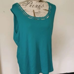 Teal Scoop Neck Studded Karen Scott Tank Top
